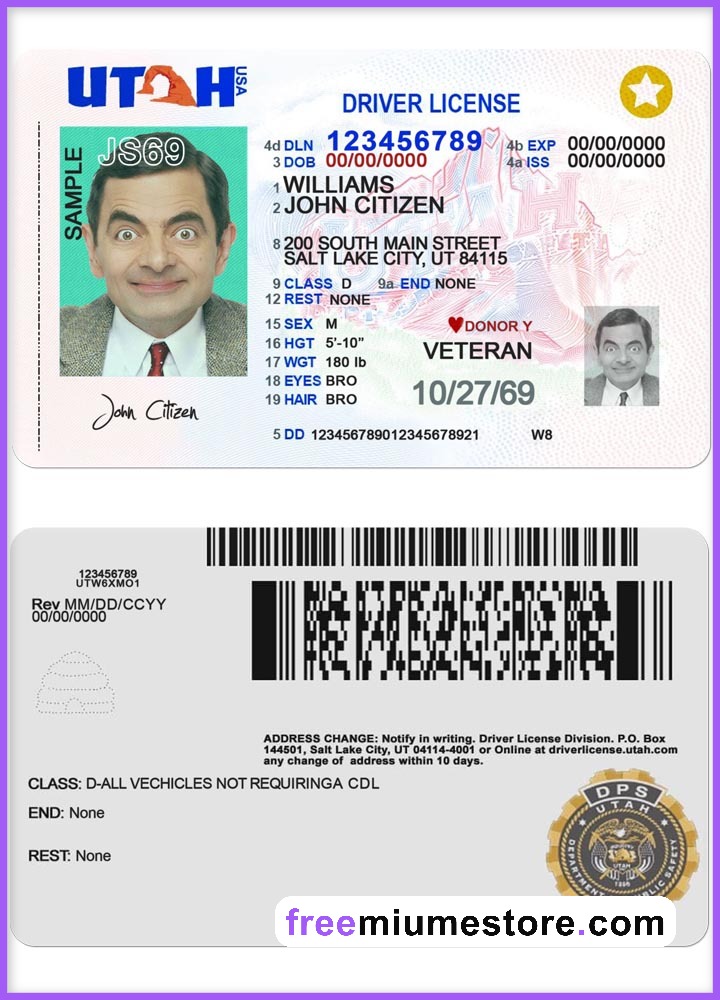 Utah Driver license PSD Template